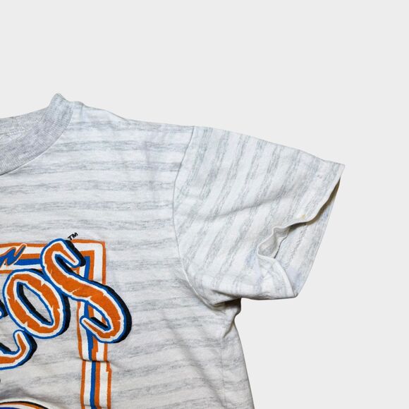 Vtg 1992 Denver Broncos Youth T-Shirt Single Stitch Heather Gray Striped 90s NFL - Picture 3 of 12